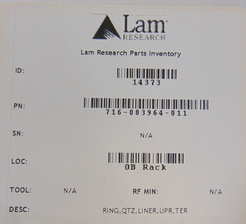 LAM Research 716-083964-011 QTZ LINER UPR ER Ring *cleaned once* - Tech Equipment Spares, LLC