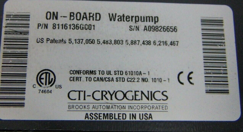 CTI 8116136G001R On-Board Water Pump (used working, 90-day warranty) - Tech Equipment Spares, LLC