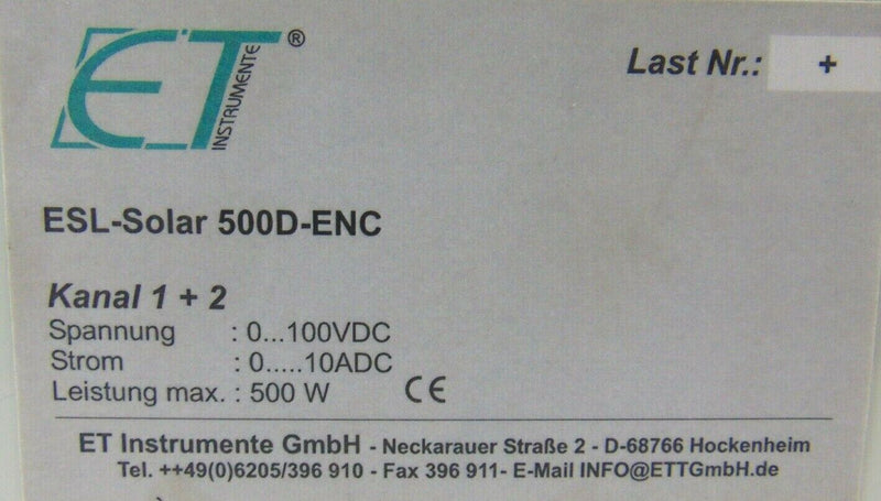 ET Instrumente ESL-Solar 500D-ENC Electronic Load - Tech Equipment Spares, LLC