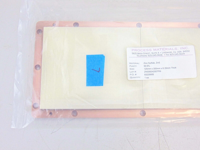 Process Materials ZNS08242007PM Target 125mm x 300mm x 6.25mm Zinc Sulfide, ZnS - Tech Equipment Spares, LLC