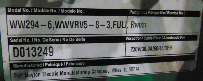 Dayton Speedaire WW294-6 WWVRV5-8-3 FULL Air Compressor *used working - Tech Equipment Spares, LLC