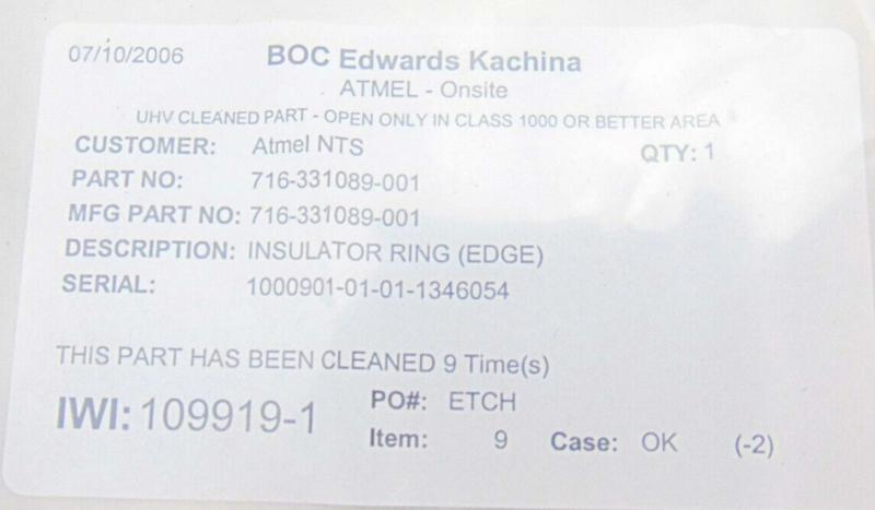 LAM 716-331089-001 Insulator Ring *cleaned - Tech Equipment Spares, LLC