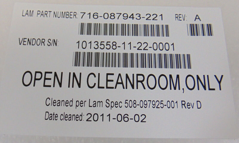 LAM Research 716-087943-221 Quartz Ring *new surplus, 90 day warranty* - Tech Equipment Spares, LLC