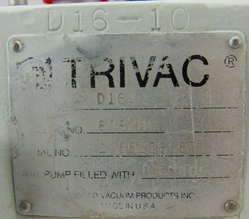 Leybold Trivac D16AC Vacuum Pump *refurbished - Tech Equipment Spares, LLC