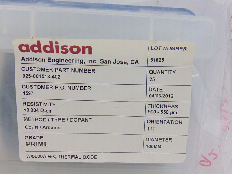 Addison 925-001513-402 Wafer 100mm, 25-Piece *new surplus - Tech Equipment Spares, LLC