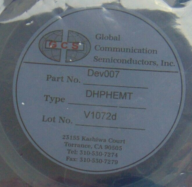 Global Communication Semiconductor GCS DEV007 DHPHEMT 3-inch Wafer, 26-Piece - Tech Equipment Spares, LLC