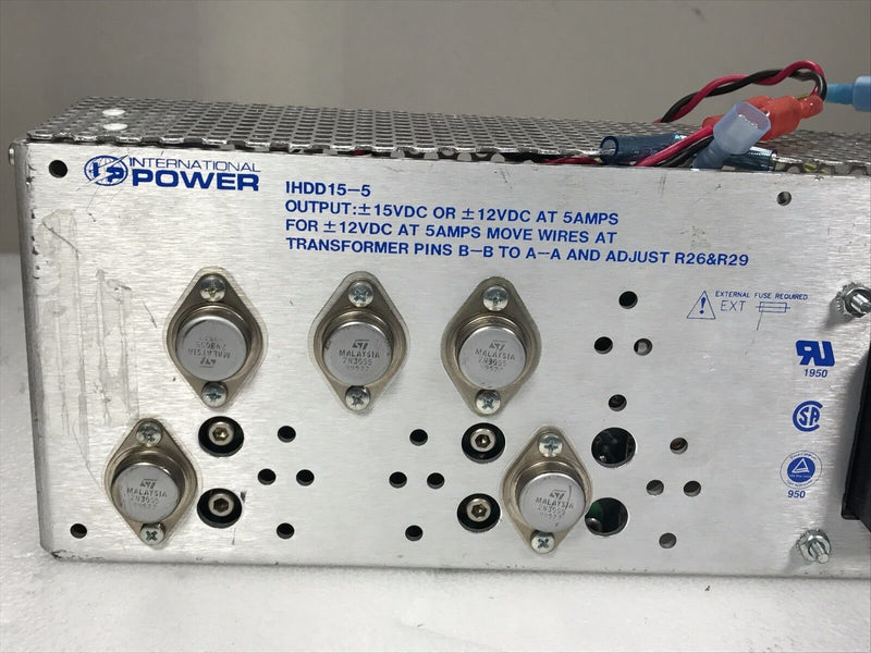 International Power IHDD15-5 Power Supply, 15VDC or 12VDC at 5amps /used working - Tech Equipment Spares, LLC