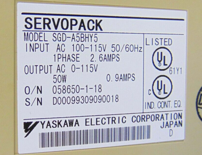Yaskawa SGD-A5BHY5 Servopack Servo Drive *used working - Tech Equipment Spares, LLC