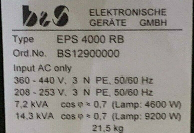 Atlas MTT SoCoMII 004 08 Lamp Khs B & S EPS 4000 RB EPS Module, 4kW *working - Tech Equipment Spares, LLC