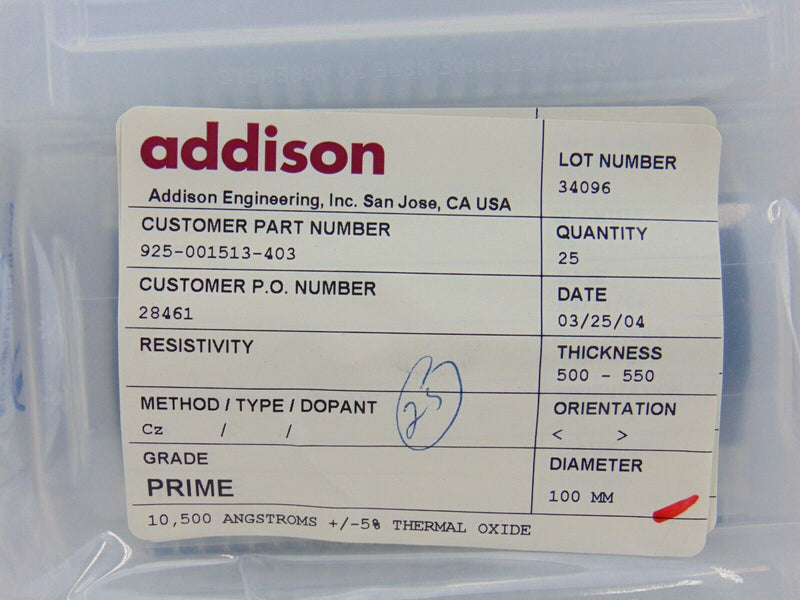 Addison 925-001513-403 Wafer 100mm, 25-Piece*new surplus - Tech Equipment Spares, LLC