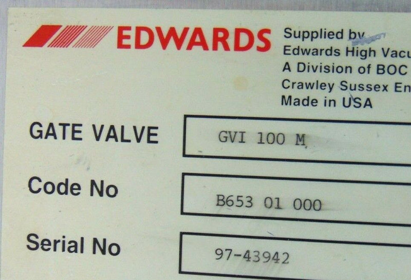 Edwards GVI 100 M Manual Gate Valve *used working - Tech Equipment Spares, LLC