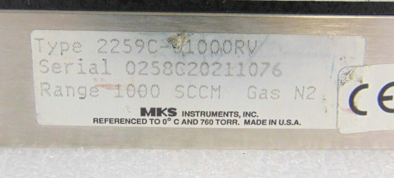 MKS 2259C-01000RV Mass Flow Controller 1000 SCCM N2 *used working - Tech Equipment Spares, LLC