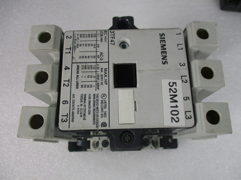 Siemens 3TF47 22-0AM1 Contactor 80A 600V (Used Working, 90 Day Warranty) - Tech Equipment Spares, LLC
