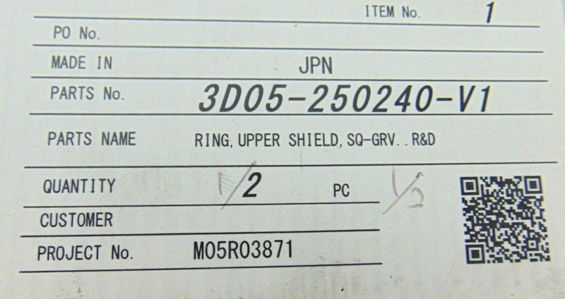 TEL Tokyo Electron Limited 3D05-250240-V1 Ring Upper Shield SQ-GRV *new surplus - Tech Equipment Spares, LLC