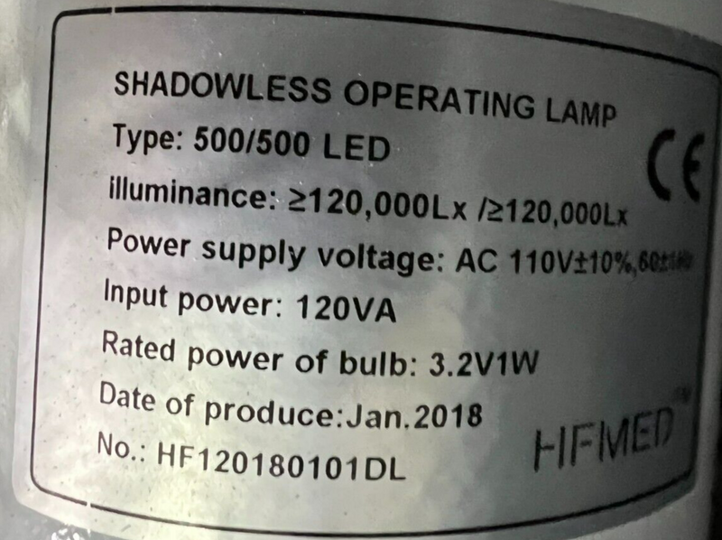 HFMED 500/500 LED Shadowless Operating Lamp *new surplus - Tech Equipment Spares, LLC