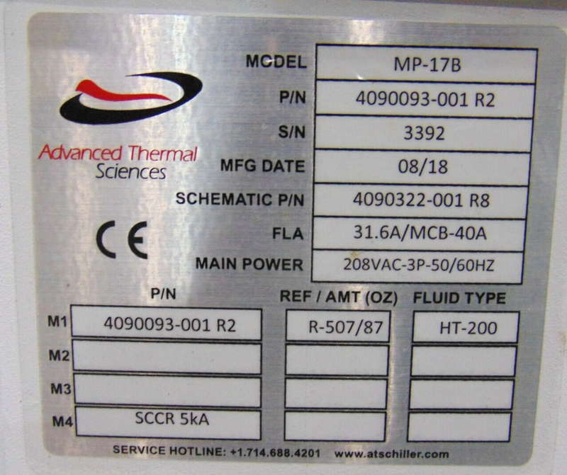 ATS Advanced Thermal Sciences MP-17B M-PAK Chiller 4090093-001 R2 Water Cooled - Tech Equipment Spares, LLC