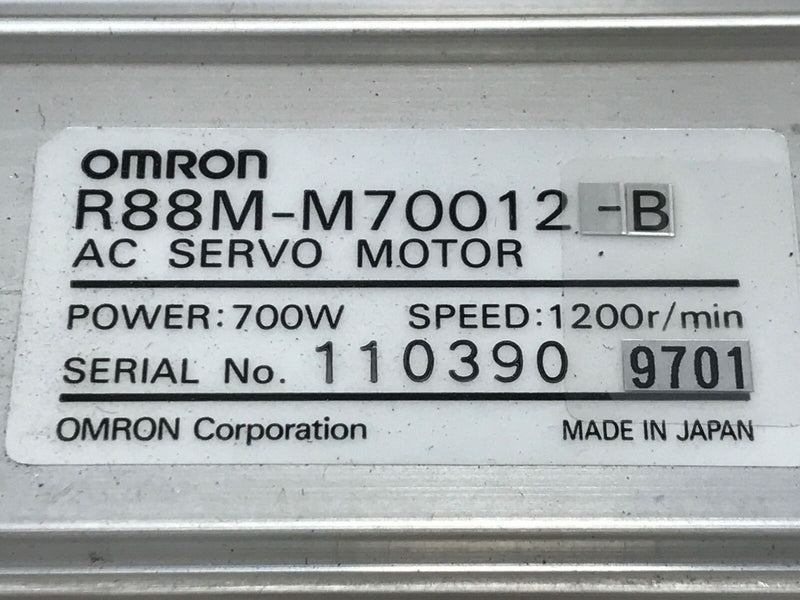 Omron R88M-M70012 AC Servo Motor 700W 1200r/min (new surplus) - Tech Equipment Spares, LLC