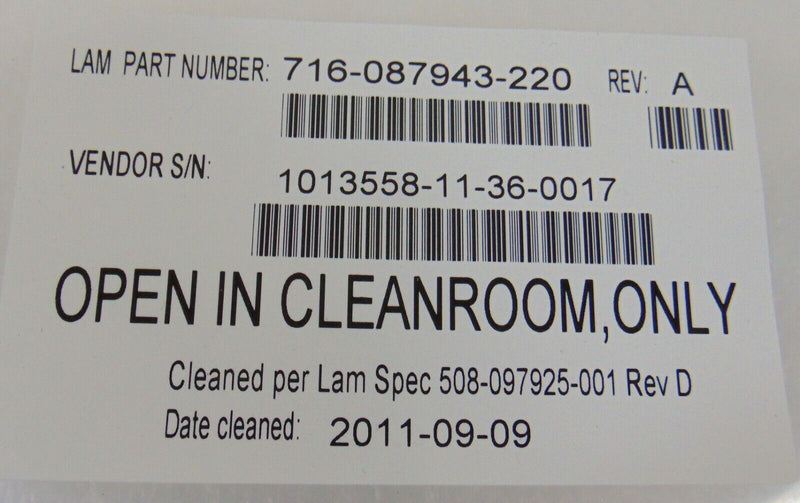 LAM Research 716-087943-220 Quartz Ring *new surplus, 90 day warranty* - Tech Equipment Spares, LLC