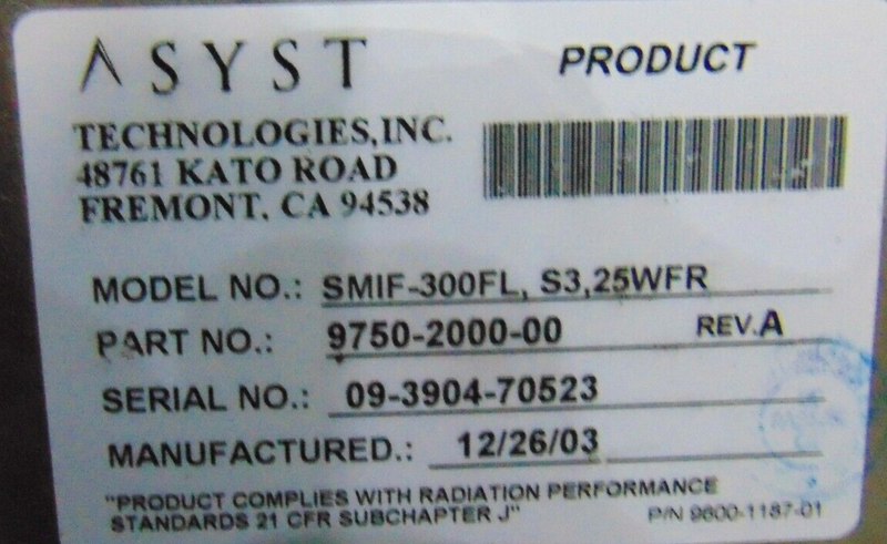 Asyst SMIF-300FL S3 25WFR 9750-2000-00 Load Port *untested* - Tech Equipment Spares, LLC