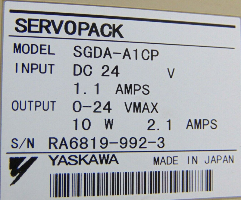 Yaskawa SGDA-A1CP Servopack Servo Drive *used working - Tech Equipment Spares, LLC