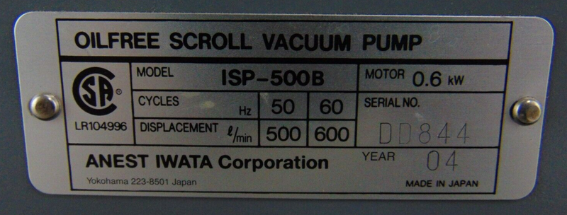 Anesta Iwata ISP-500B Scroll Pump *needs rebuild - Tech Equipment Spares, LLC