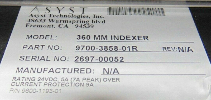 Asyst INX-3600 9700-3858-01R 360 MM Indexer SMIF Loader *used working - Tech Equipment Spares, LLC