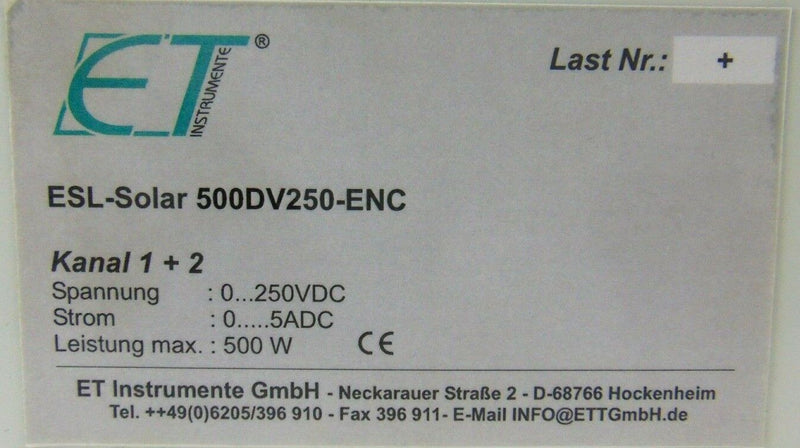 ET Instrumente ESL-Solar 500DV250-ENC Electronic Load - Tech Equipment Spares, LLC