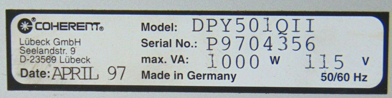 Coherent DPY501QII Laser and Laser Power Supply *used working - Tech Equipment Spares, LLC
