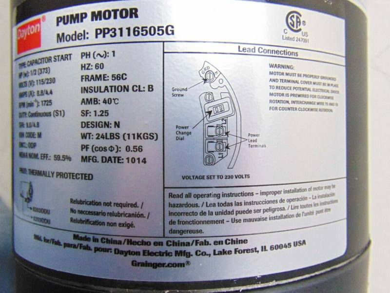 Dayton 6DHJ1A Gear Pump PP3116505G Motor *new surplus - Tech Equipment Spares, LLC
