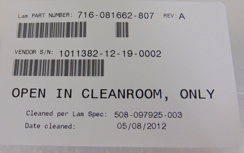 LAM Research 716-081662-807 Quartz Ring *new surplus, 90 day warranty* - Tech Equipment Spares, LLC