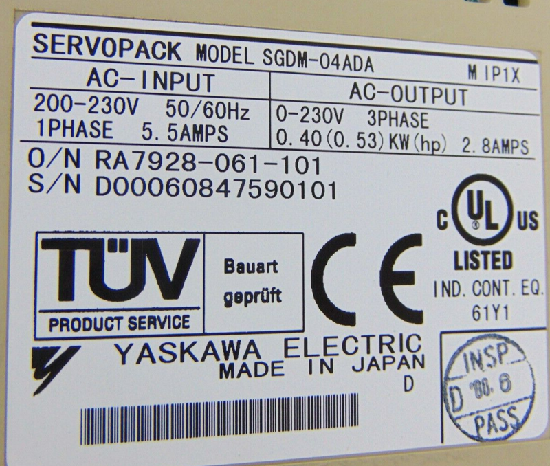 Yaskawa SGDM-04ADA Servopack Servo Drive *used working - Tech Equipment Spares, LLC