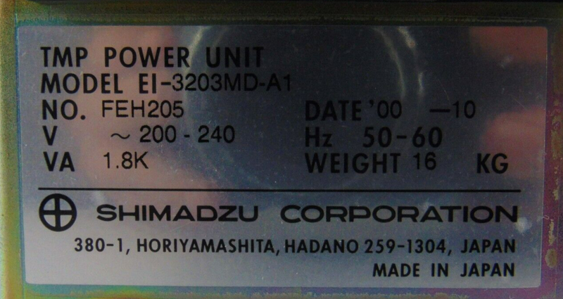 Shimadzu EI-3203MD-A1 Turbo Pump Controller *non-working, As-Is - Tech Equipment Spares, LLC