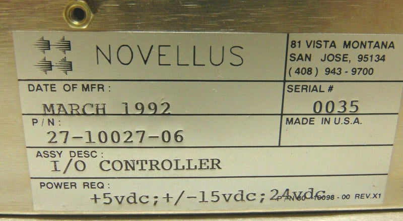 Novellus 27-10027-06 I/O Controller Concept 2 Snapper *used working - Tech Equipment Spares, LLC